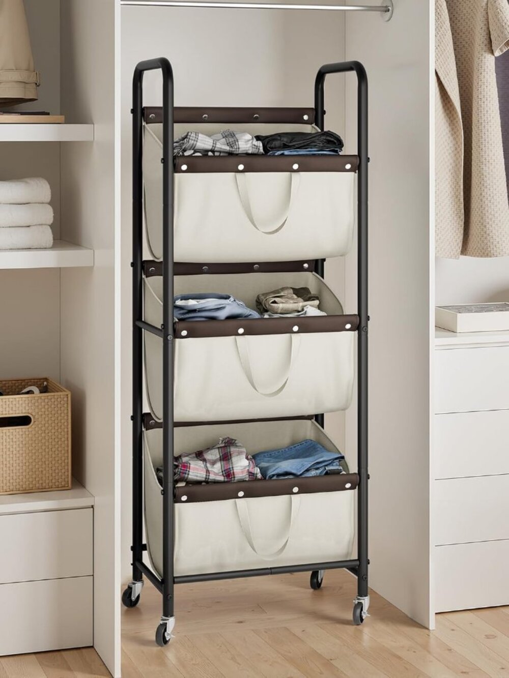 3 Tier Laundry Sorter, Laundry Basket with Wheels, Laundry Room Organization and - Picture 8 of 8